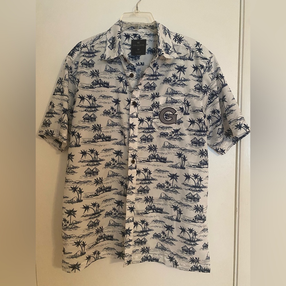 Georgetown Hoyas Colosseum Navy and White Tropical Print Shirt